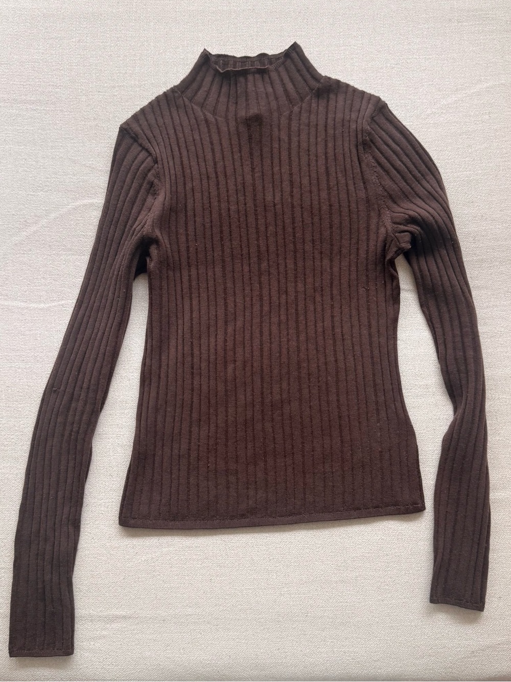 Brown Ribbed Turtleneck Sweater - Women's